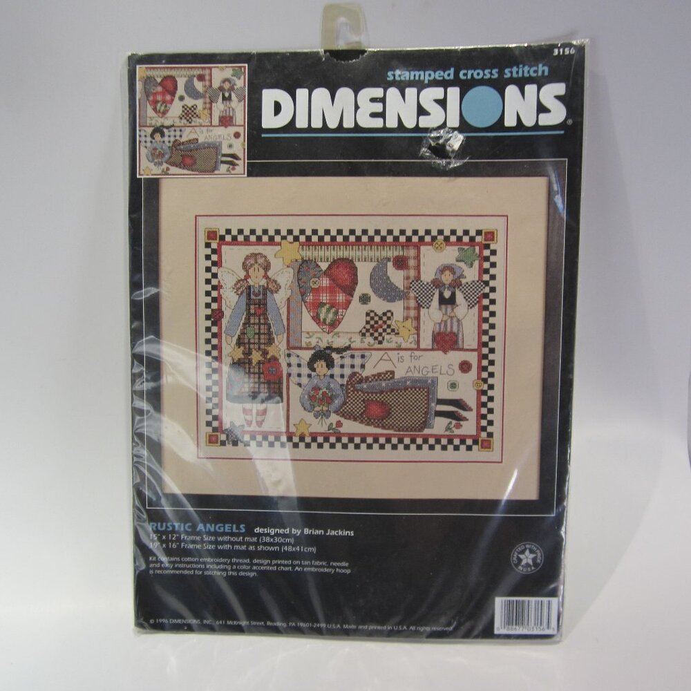 1996 Dimensions Stamped Cross Stitch RUSTIC ANGELS #3156 Brian Jackins 15x12